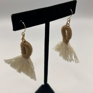 2.5” Gold Tone Large Cream Taupe Looped Tassel Bohemian Earrings